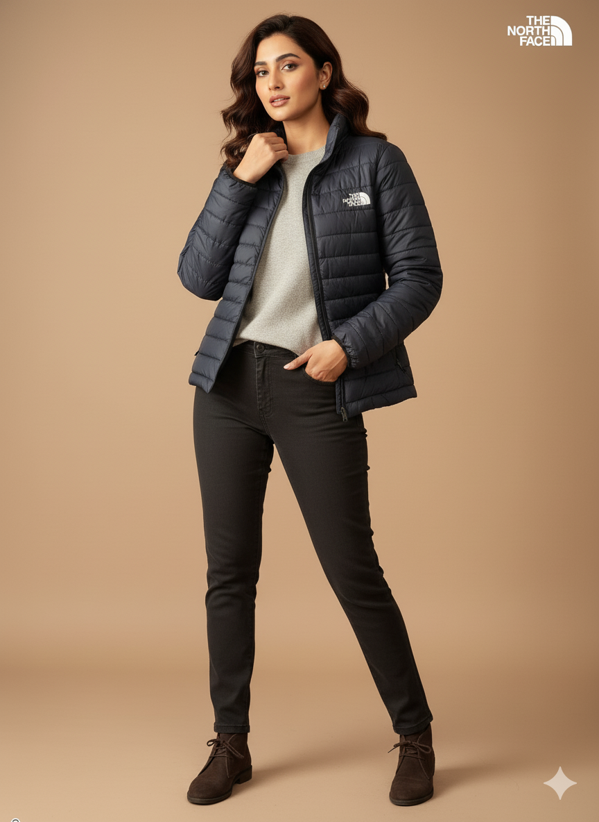 Women's Puffer Jacket - Navy Blue