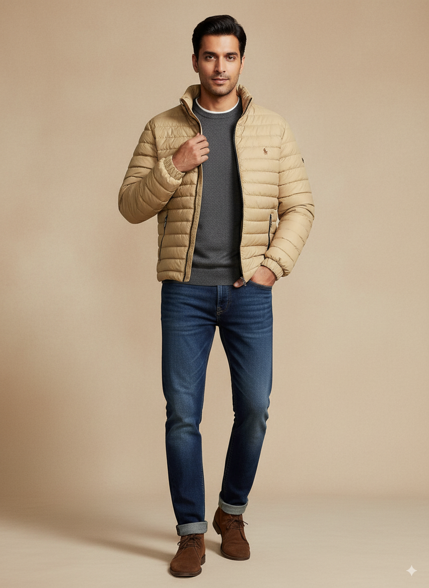 Men's Puffer Jacket - Warm Beige