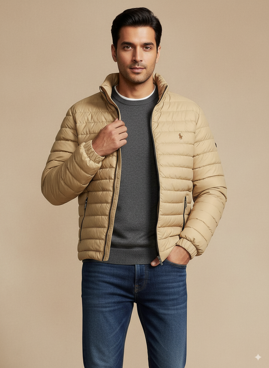 Men's Puffer Jacket - Warm Beige