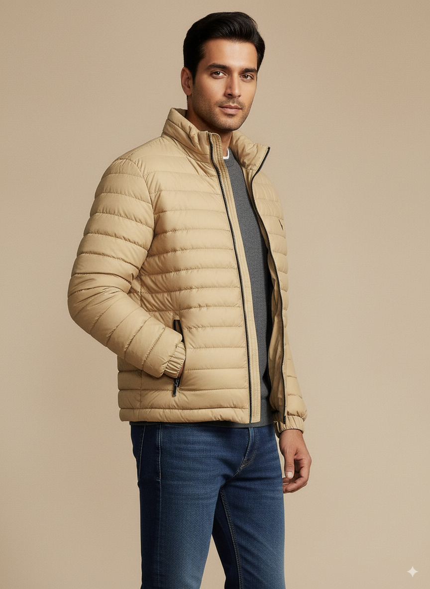 Men's Puffer Jacket - Warm Beige