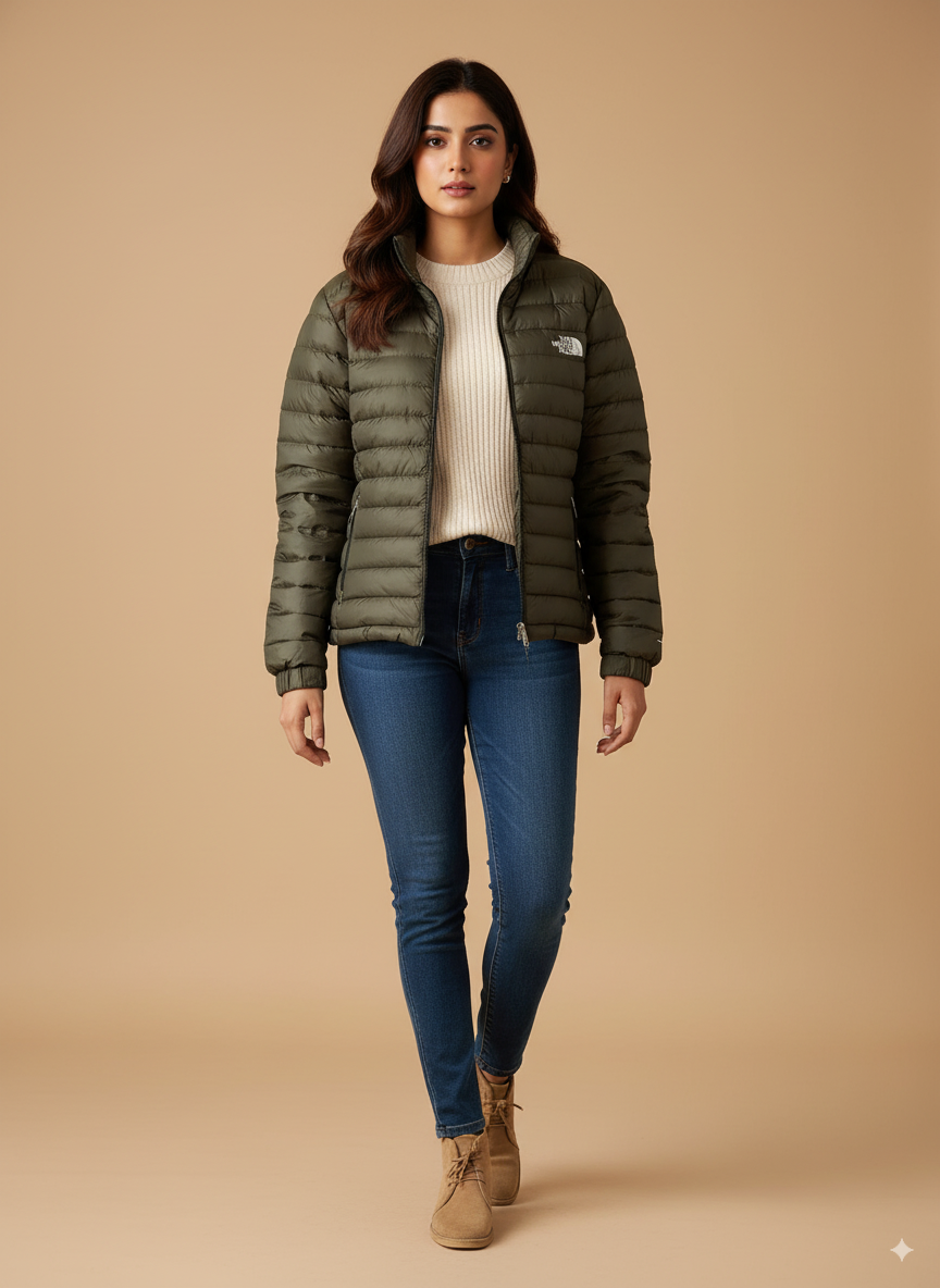 Women's Puffer Jacket - Olive Green