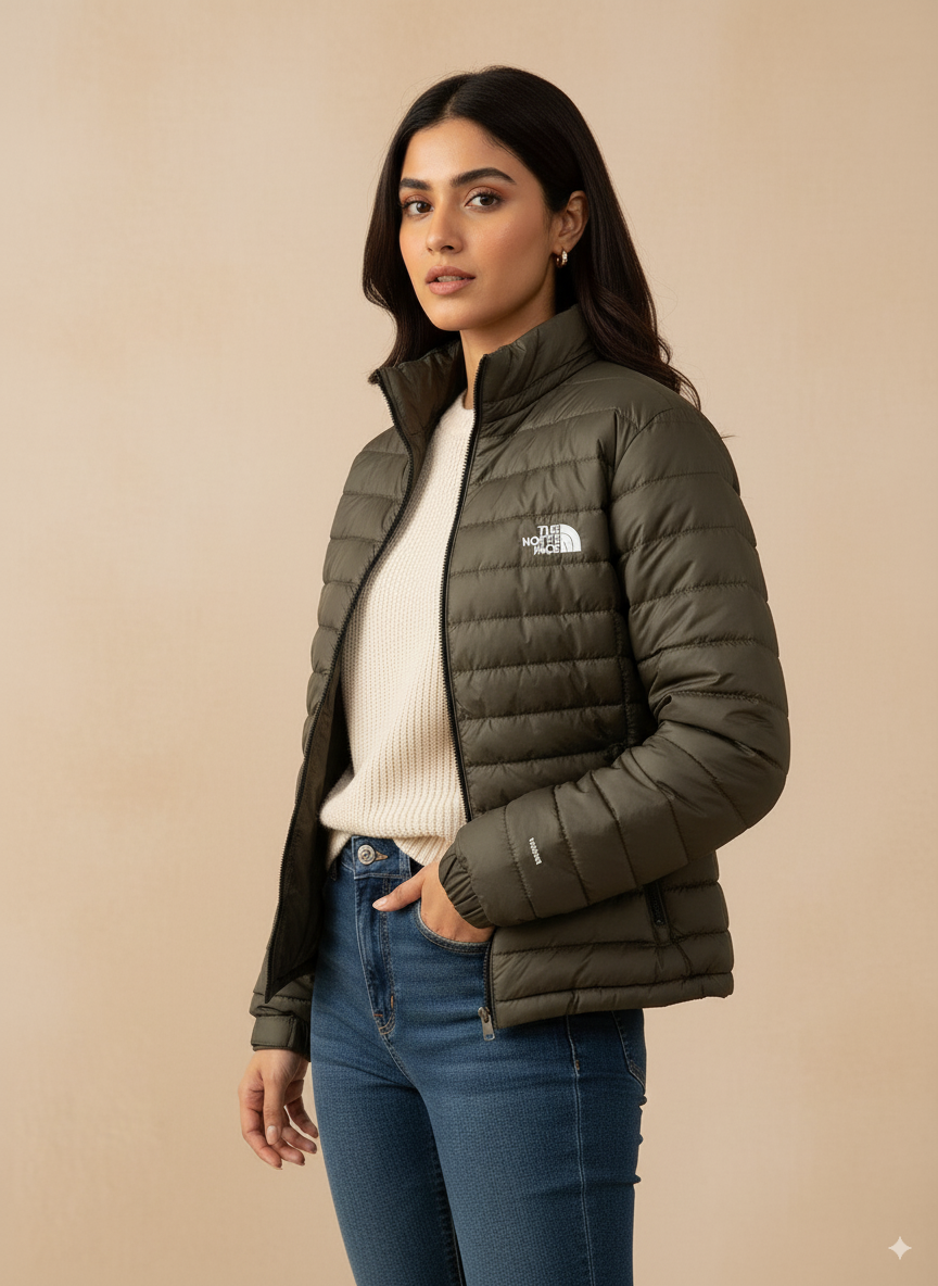 Women's Puffer Jacket - Olive Green