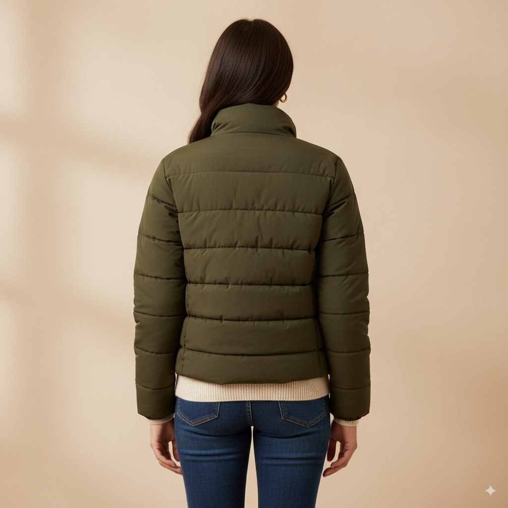 Women's Puffer Jacket - Olive Green