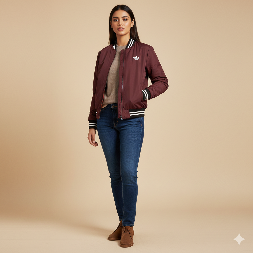 Women's Bomber Jacket - Burgundy