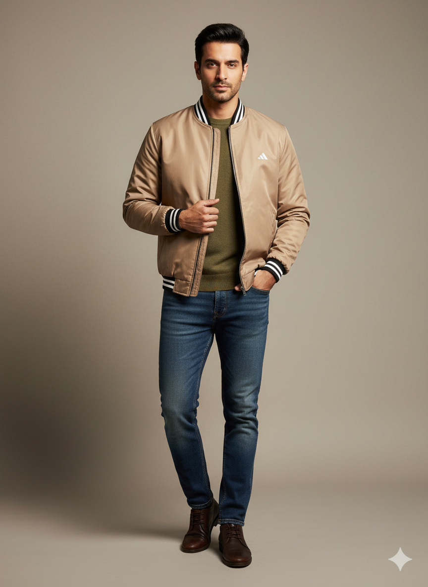 Men's Bomber Jacket - Beige