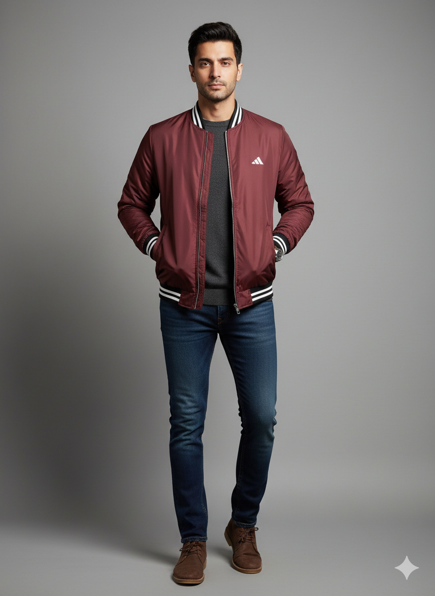 Men's Bomber Jacket - Burgundy