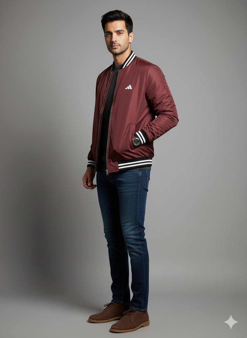 Men's Bomber Jacket - Burgundy